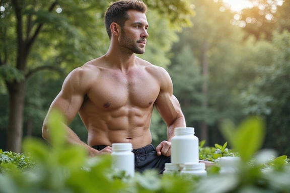 Man exercising with natural supplements