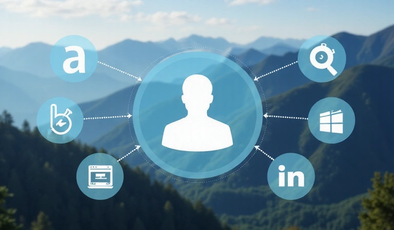 Illustration of a user interacting with multiple linked websites